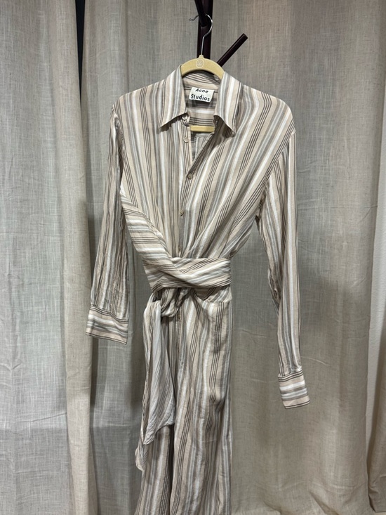 Acne Studios Dresses & Skirts - Acne Studios asymmetrical Striped Tie-Waist Shirt Dress - Neutral Stripes